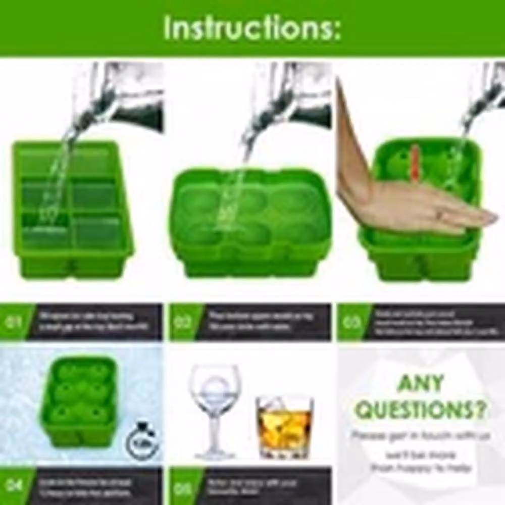 EONLION 2-Piece Green Silicone and Plastic Ice Cube Tray Set with Spheres and Cubes – 2