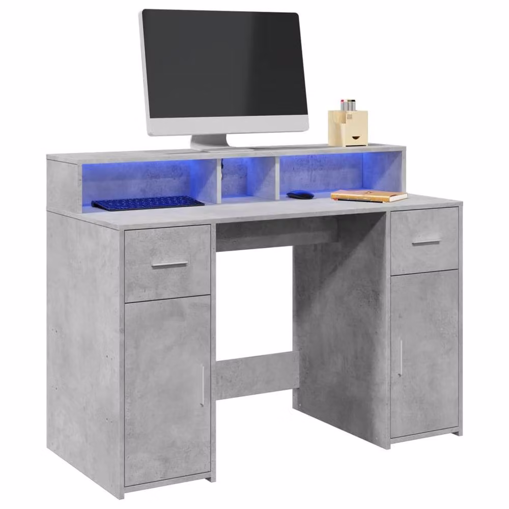 Berkfield Home Modern Gaming Desk with LED Lights in Grey, W/D/H: 120 x 55 x 91 cm – 2