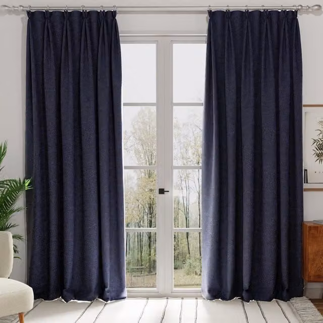 Terrys Turin Made to Measure Opaque Velvet Fabric Panel Curtain in Blue