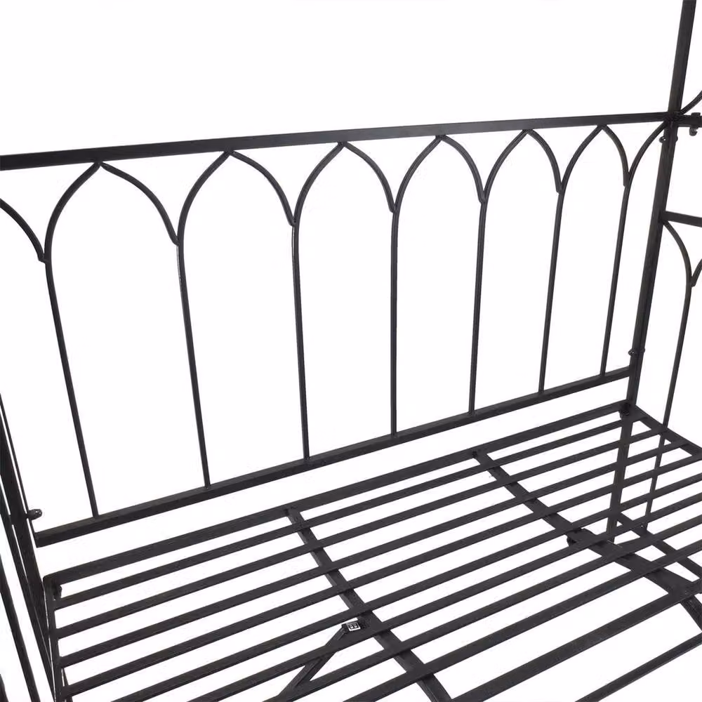 NESTLUNE Black Metal Garden Arbour Bench and Plant Climbing Support Trellis, W: 100 cm, D: 15 cm – 3