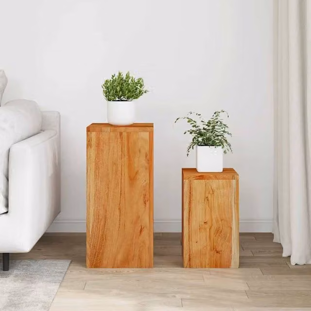 Berkfield Home Set of 2 Solid Acacia Wood Tabletop Plant Stands in Brown