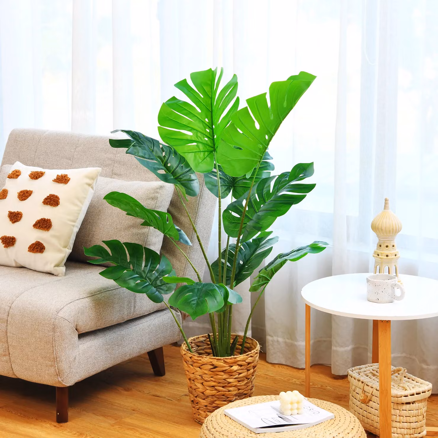 Costway Artificial Monstera Deliciosa Tree with 10 Leaves in Green – 2