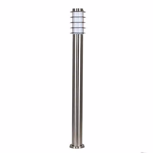 MiniSun Set of 4 Modern Stainless Steel Garden Bollard Light Posts in Silver with 4W Warm White LED Bulbs
