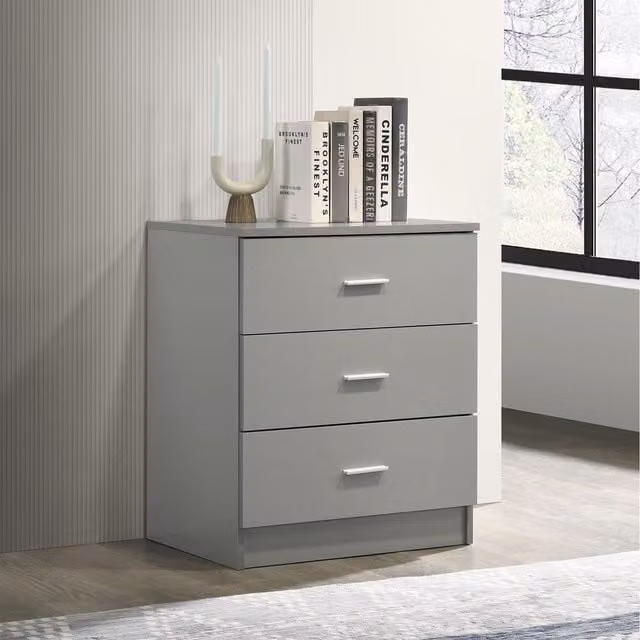 Timber Art Design UK Rio Costa 3 Drawer Bedroom Cabinet Bedside Chest of Drawers in Light Grey, W/D/H: 60 x 40 x 69 cm