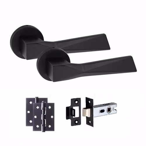 Golden Grace Aura Door Handles with Hinges and Latch in Matt Black
