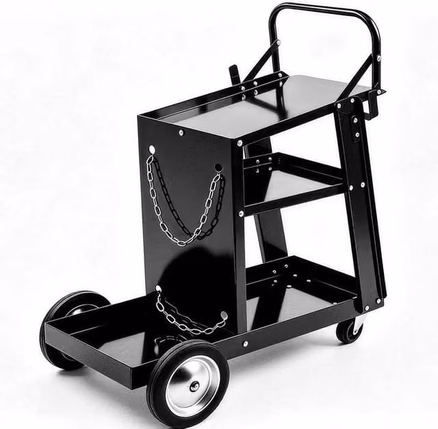 NESTLUNE 3 Tier Rollable Welding Cart Trolley with Chains, Black, W: 1000 cm, D: 52 cm