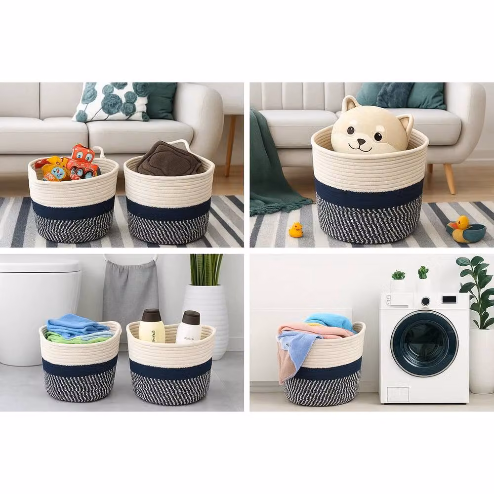 FORGEVIO Small Collapsible Cotton Rope Laundry and Toy Storage Basket in White – 4