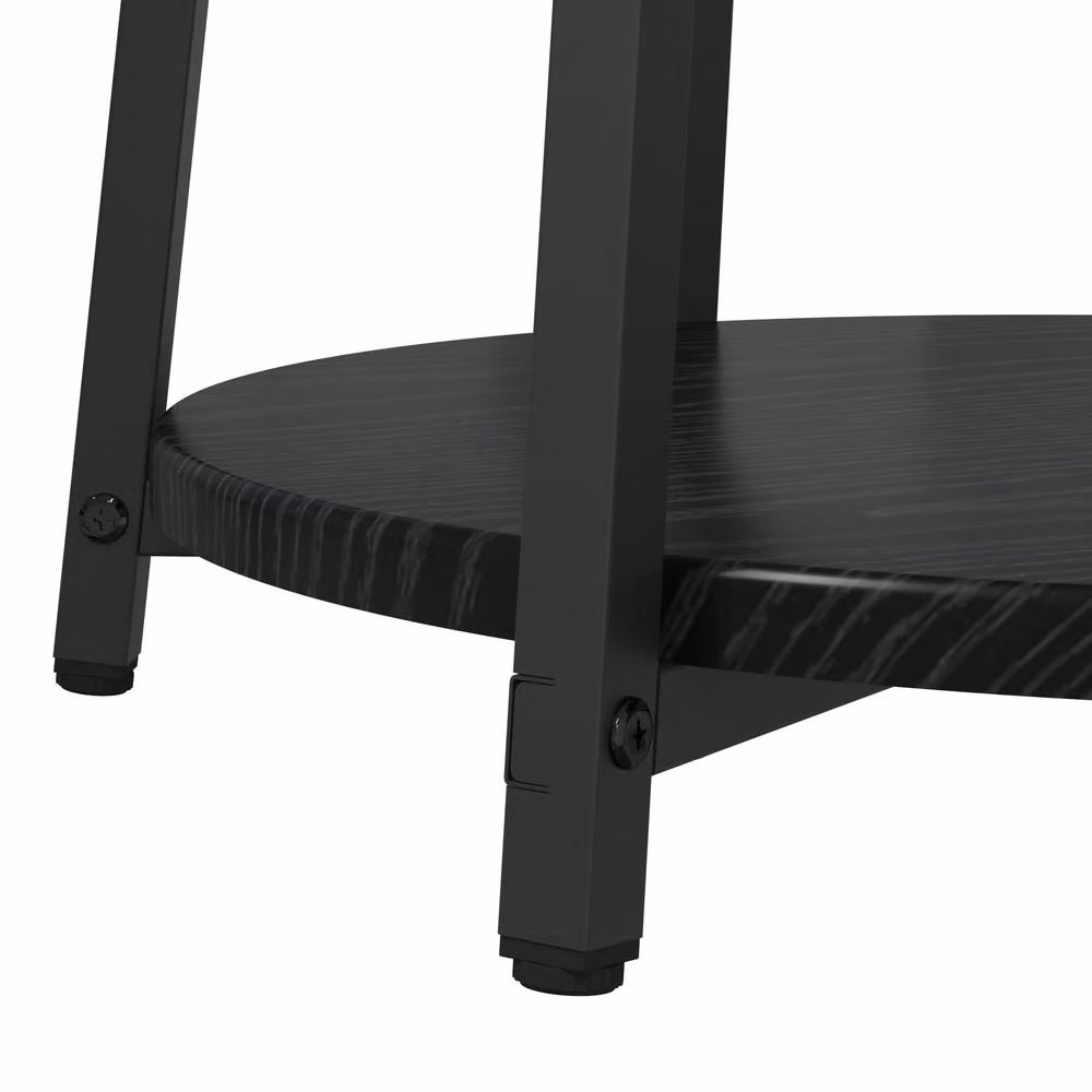 Berkfield Home Set of 2 Round Modern Side Tables in Black Oak and Metal – 6