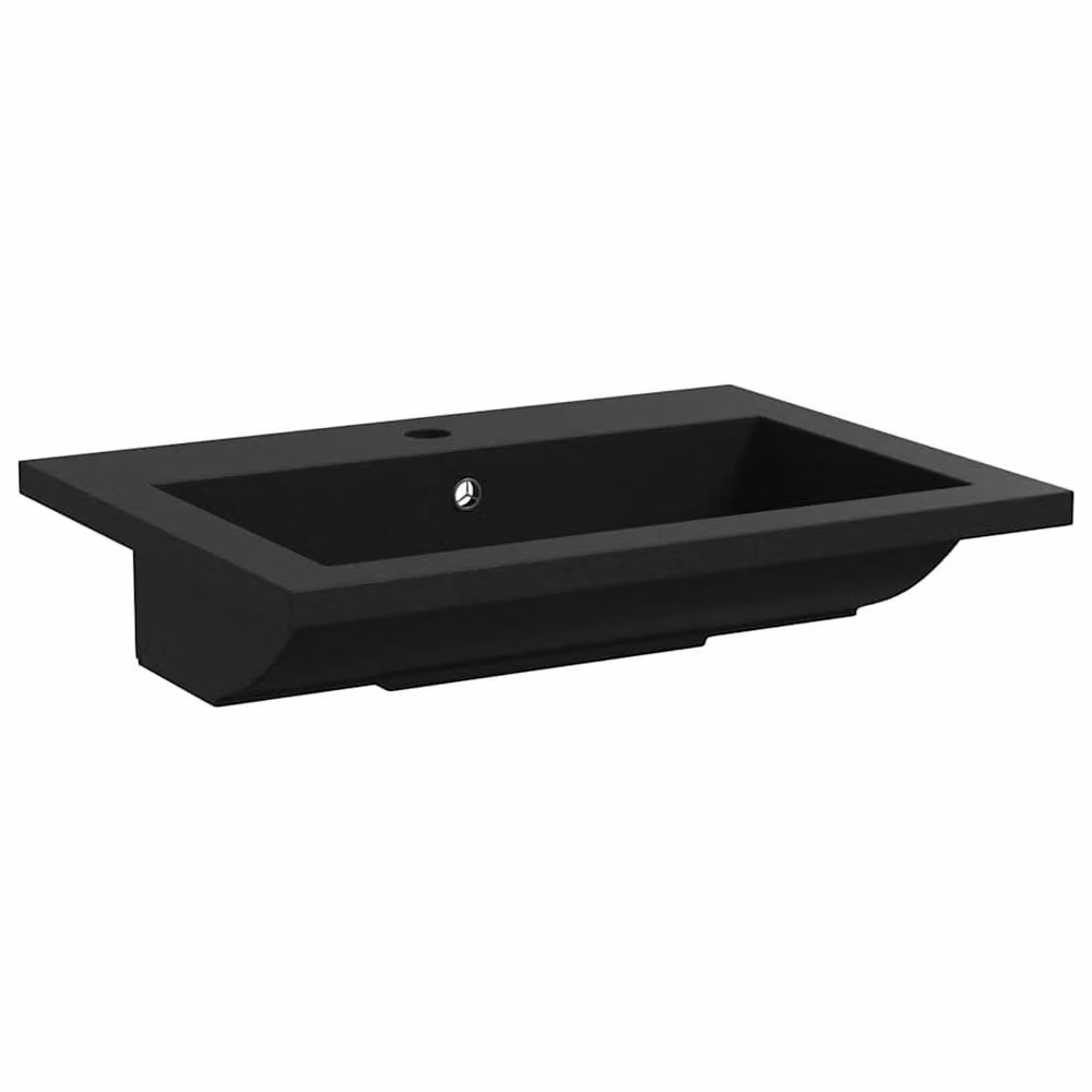 Berkfield Home Rectangular Granite Composite Basin in Black, W: 60 cm, D: 45 cm, H: 12 cm – 4