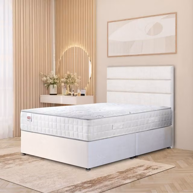 Somnior Beds Ltd Modern Upholstered Fabric Divan Bed with Drawers and Spring Mattress, White, W/D/H: 140 x 200 cm