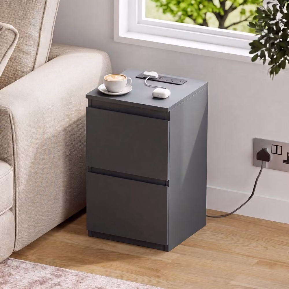Vida Designs Denver 2 Drawer Bedside Chest with Power Outlet in Green – 3