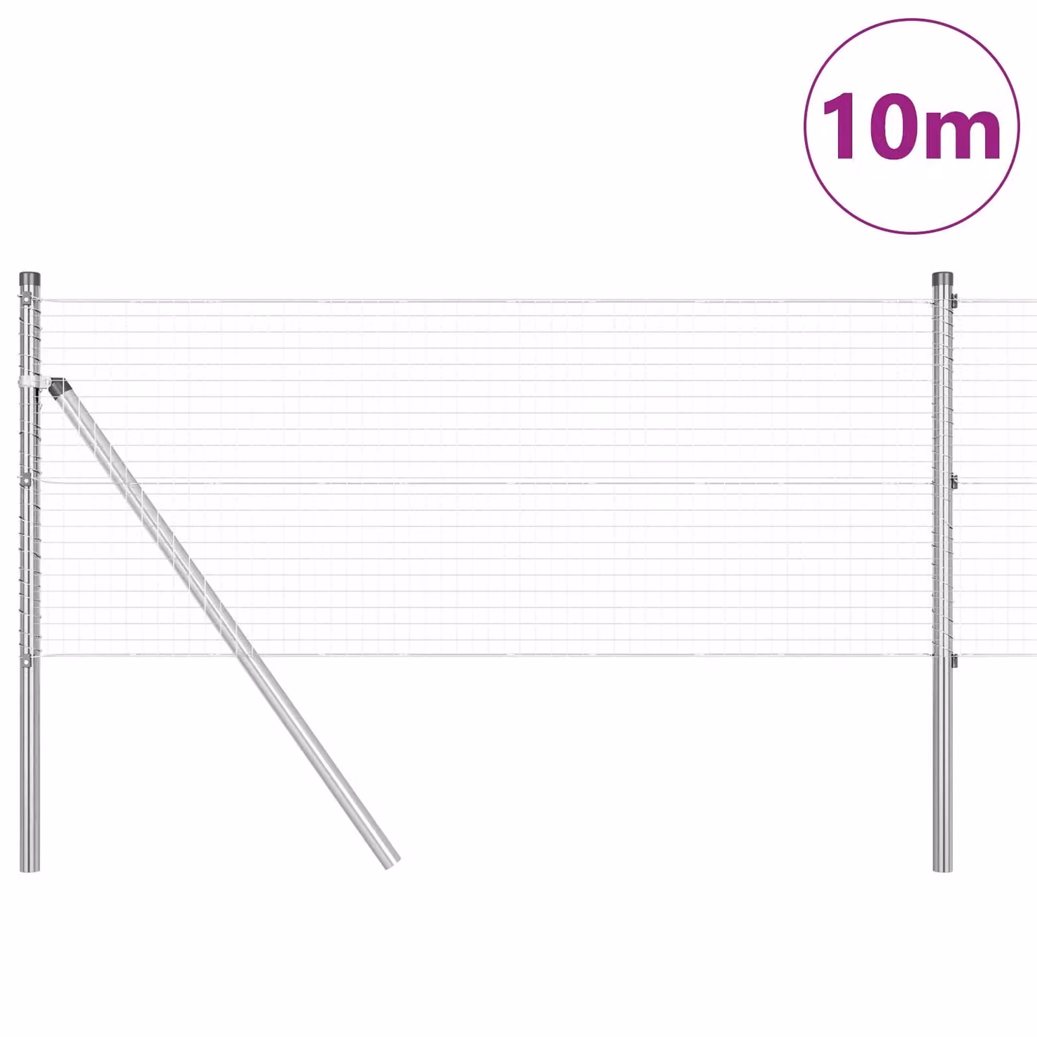 Berkfield Home Silver Galvanised Steel Welded Wire Fence with 7 Posts, W: 10 m, H: 0.6 m – 2