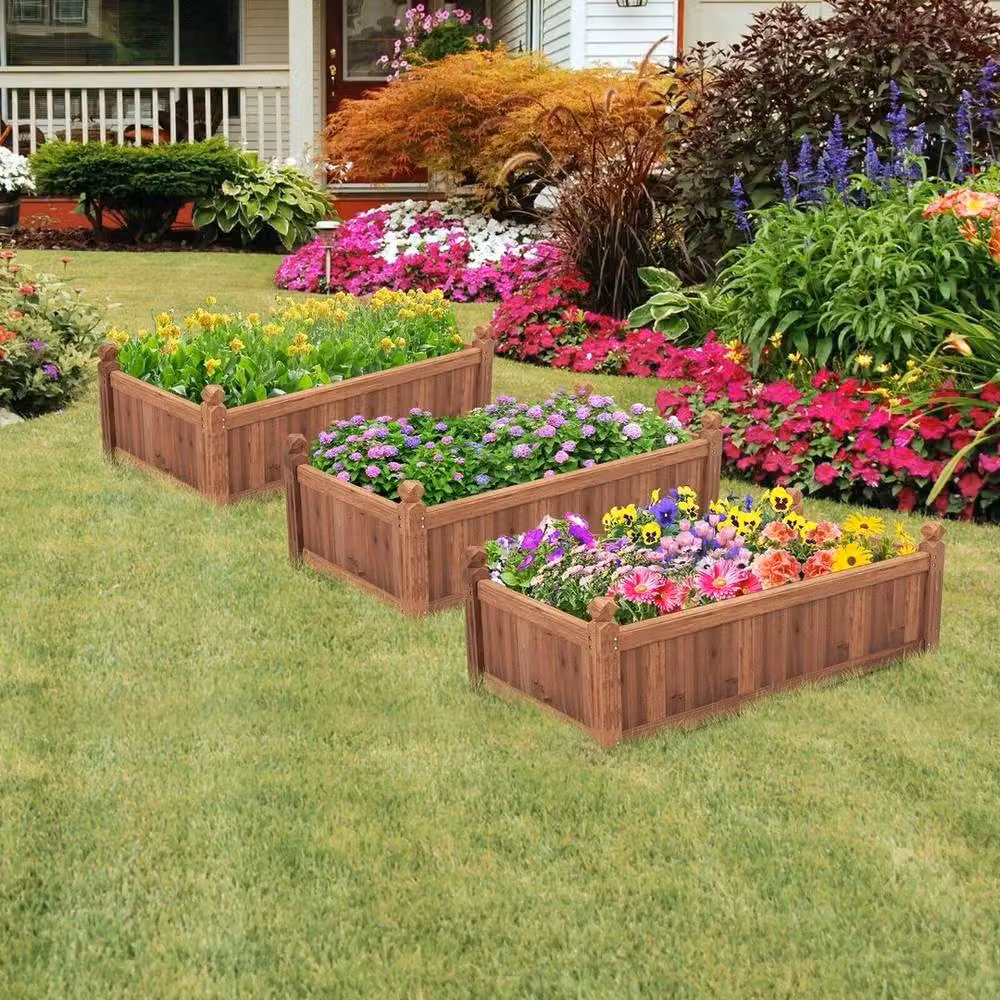 EONLION Brown Wooden Raised Garden Bed Elevated Planter Container with 4 Drainage Holes, W: 117 cm, D: 59 cm, H: 40 cm – 7