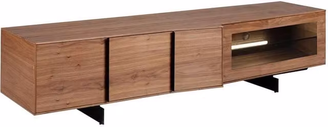Angel Cerda Modern Walnut TV Cabinet with Black Steel and LED Lighting in Brown