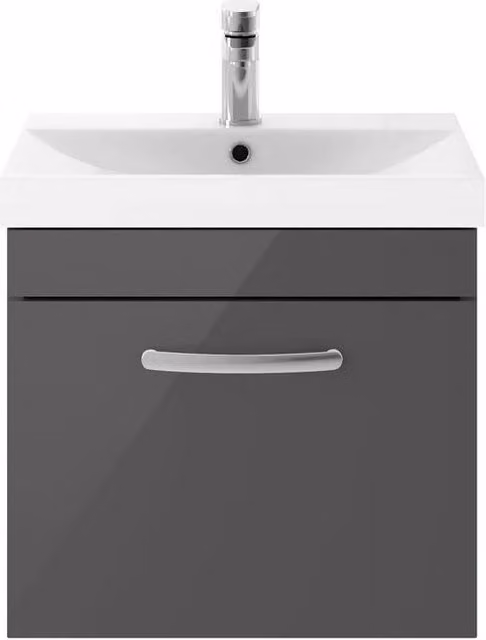 Balterley Millwich 1 Drawer Wall Hung Vanity Basin Unit, Gloss Grey, Width: 50 cm – 1