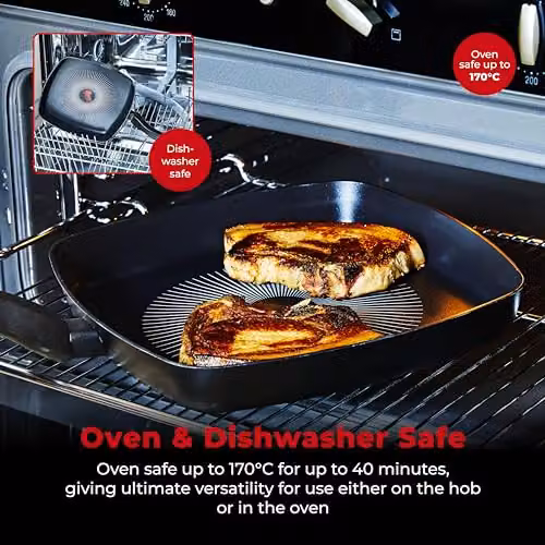 Tower SmartStart Gourmet 26cm Aluminium Non-Stick Grill Pan, Black – 6