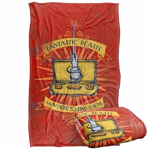 LOGOVISION Fantastic Beasts Magic Briefcase Illustration Super Soft Fleece Throw Blanket, Multicolour, W: 91 cm, D: 147 cm – 1