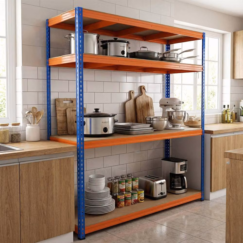 Gymax 4-Tier Heavy Duty Metal and MDF Storage Rack Shelving Unit in Orange – 4