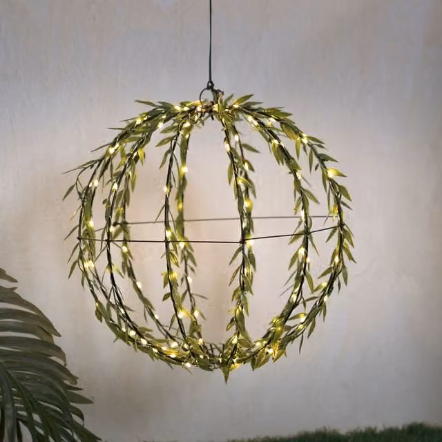 The Illuminated Garden Solar Floral Orb Hanging Light in White and Green