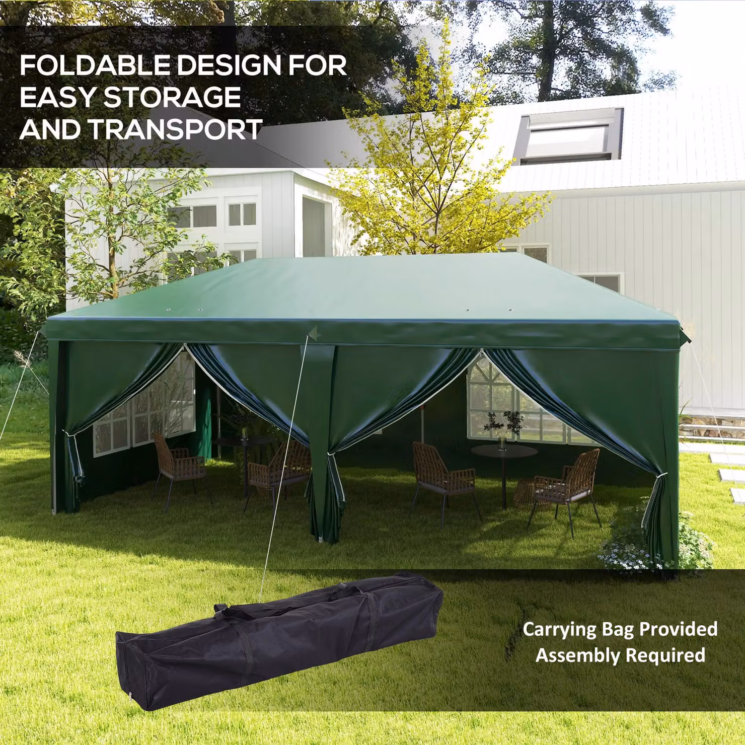 OUTSUNNY Pop Up Gazebo with Sides and Windows, Dark Green, W: 6 m, D: 3 m, H: 2.7 m – 3