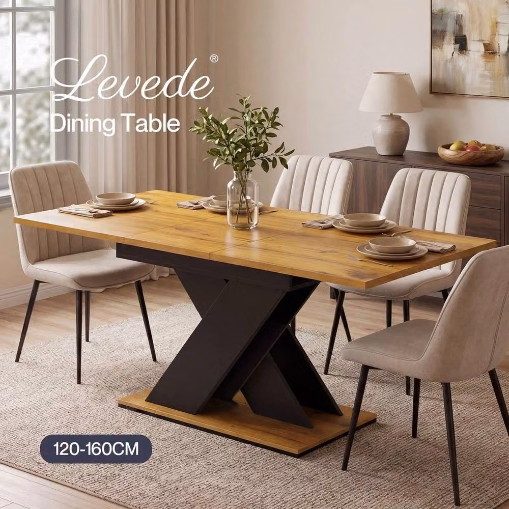 VOGREX Modern Extendable Rectangular Dining Table in Brown and Black with Wood Finish, W/D/H: 120 x 80 x 75 cm – 2