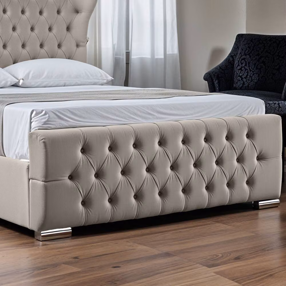 UK Bed Furniture Isabella Ottoman Gas Lift Upholstered Bed with 48 Inch Wing Headboard in Light Grey, Size: Super King – 4