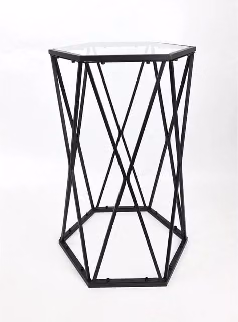 Kelvenix Hexagon Glass Coffee Table in Black and Transparent – 1