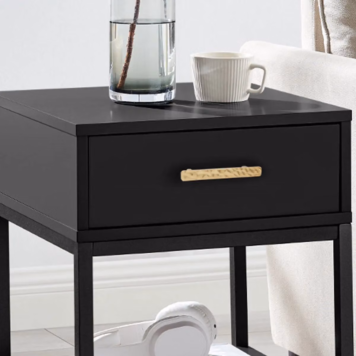 Melody Maison Luna Black One Drawer Bedside Table with Gold Accents – 2