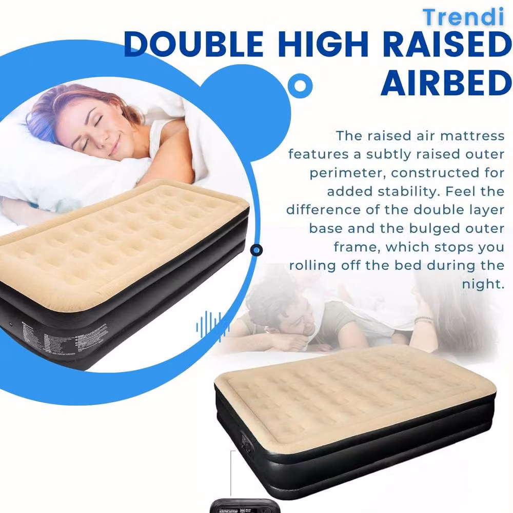 Trendi Double High Inflatable Air Mattress with Built-In Pump, Beige – 2