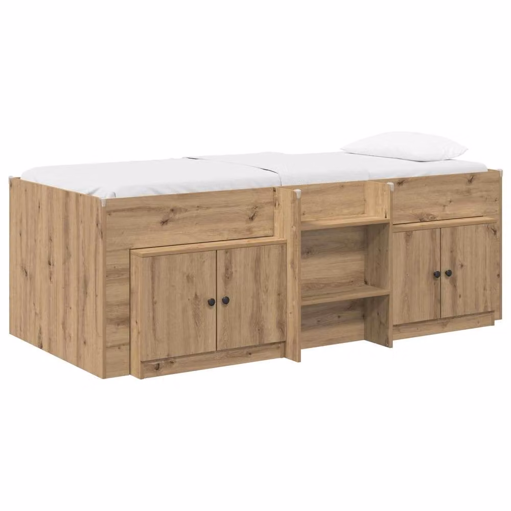 Berkfield Home Loft Bed Frame with Cabinet and Side Compartments in Artisan Oak Brown Engineered Wood – 2