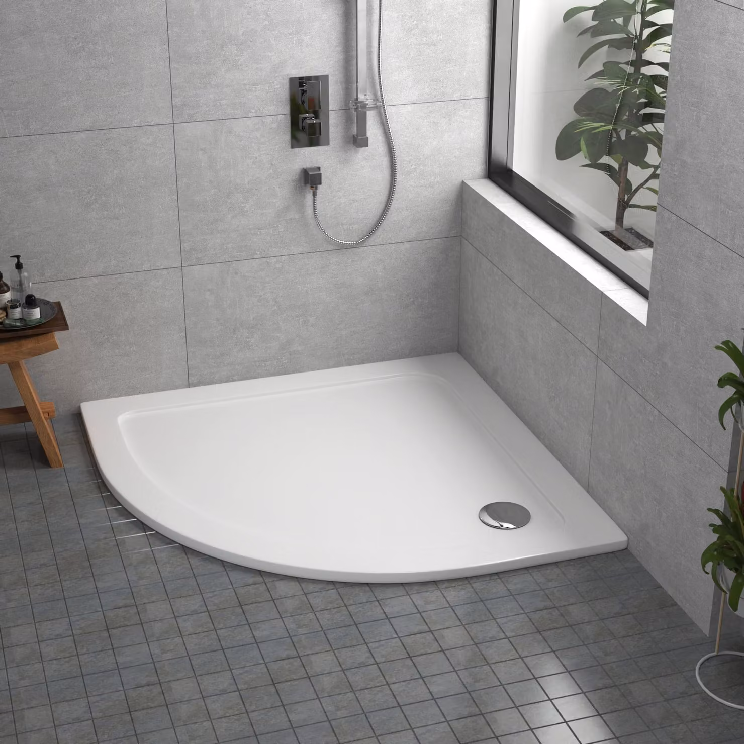 Apex White Mineral Cast Quadrant Stone Shower Tray W/D/H: 70 x 70 x 3 cm
