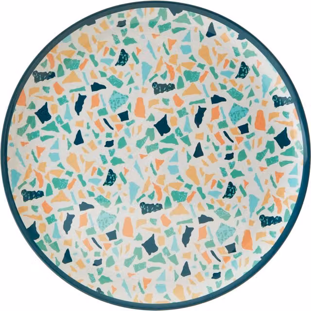 Orsina Mimo Round Terrazzo Melamine Tray with Handles, Multicolour White and Blue, Diameter: 36 cm – 2