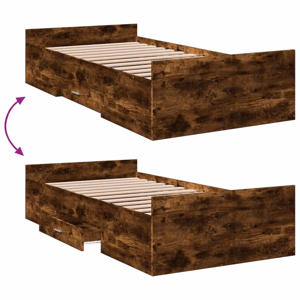 Berkfield Home Modern Bed Frame with Drawers in Smoked Oak Brown, W/D/H: 100 x 200 x 40 cm – 5