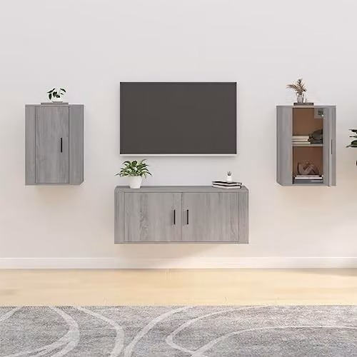 vidaXL Set of 2 Wall Mounted Media Units in Grey Sonoma, W/D/H: 60 x 34.5 x 25 cm – 2