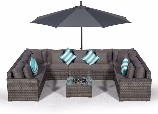 Thats Furniture Havana 9 Seat Rattan Garden Sofa Set with Ice Bucket Coffee Table in Grey and Brown