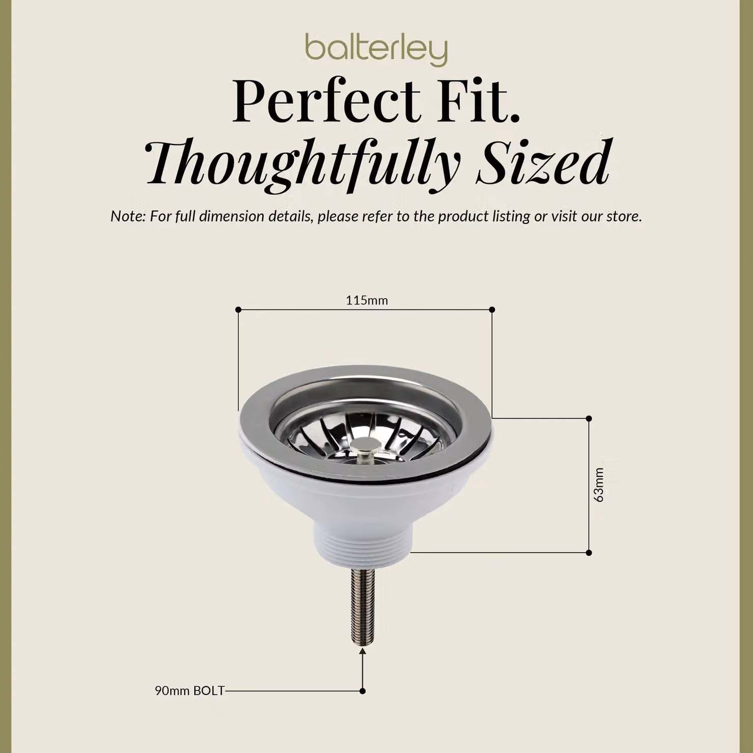 Balterley Kitchen Sink Waste Kit with Stainless Steel Basket Strainer in Brushed Nickel, W/D/H: 11.5 x 11.5 x 6.3 cm – 4