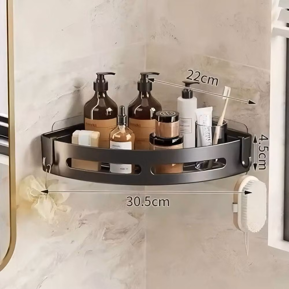 VOGREX 3 Tier Wall Mounted Corner Shower Caddy and Storage Rack with Hooks, Black – 2