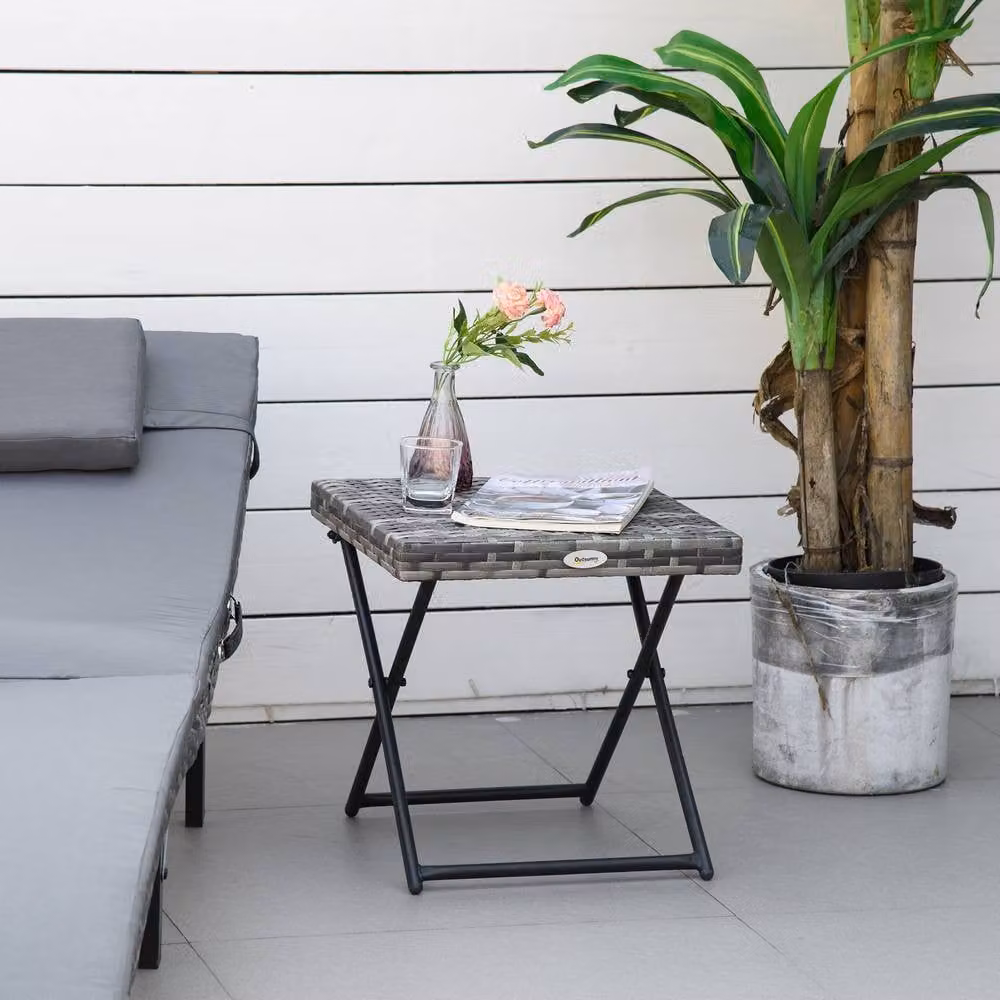 ERGOVEXA Square PE Wicker Rattan Folding Garden Table in Grey, W/D/H: 40 x 40 x 30 cm – 3
