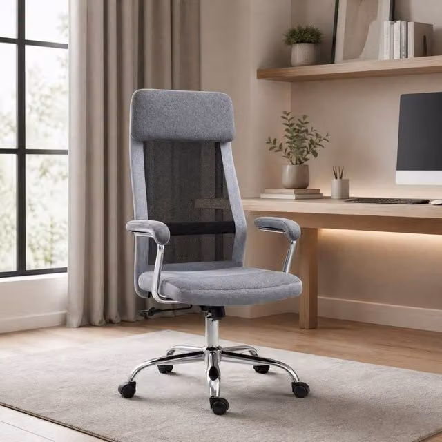 STILVORA Grey Fabric Task Chair with Armrests and Swivel Castors