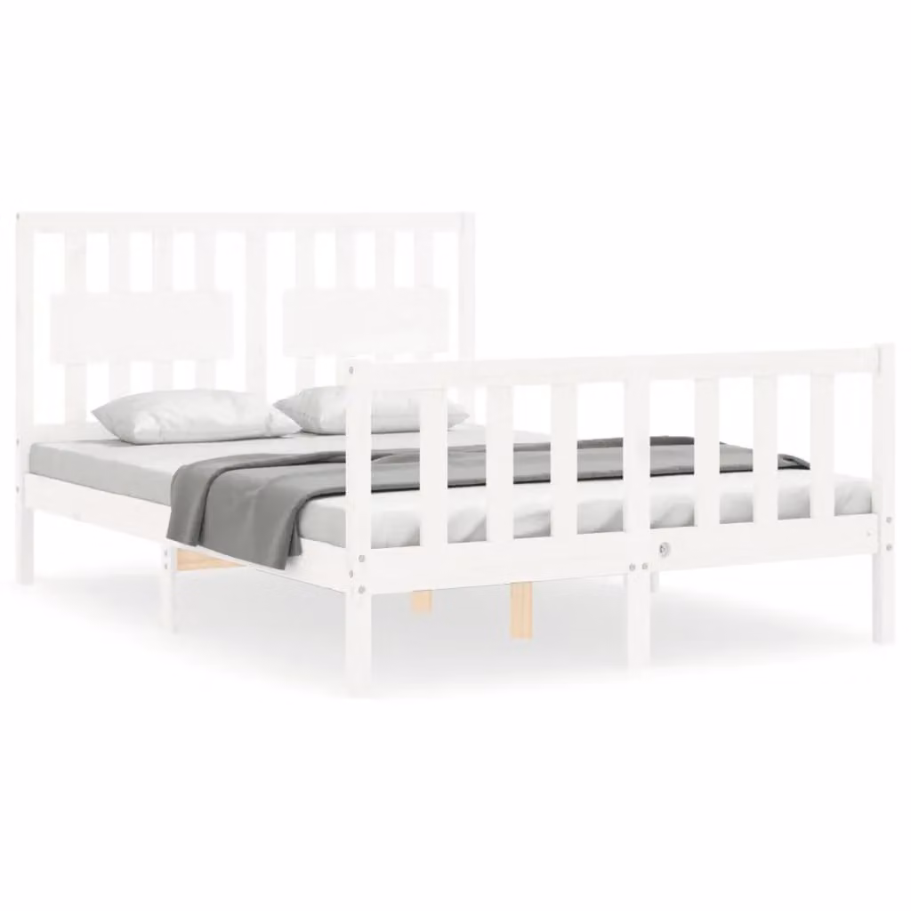 Berkfield Home Solid Pine Bed Frame with Headboard in White, W/D/H: 120 x 200 cm – 2