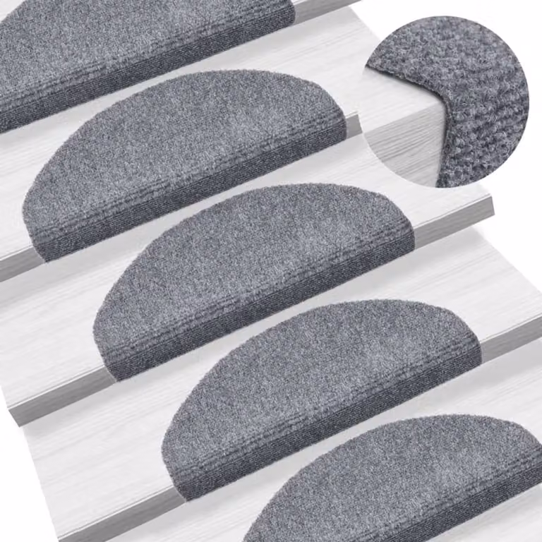 Berkfield Home Self-adhesive Needle Punch Stair Mats, 5 Pieces, Light Grey, W: 65 cm, D: 21 cm, H: 4 cm