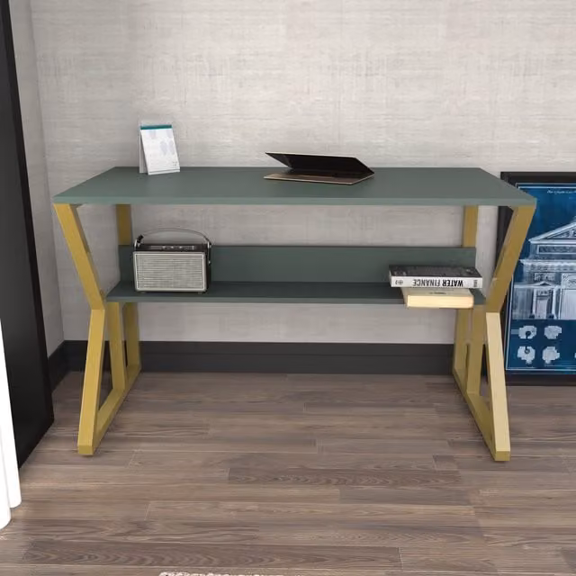 Decorotika Wake Modern Computer Desk in Green and Gold