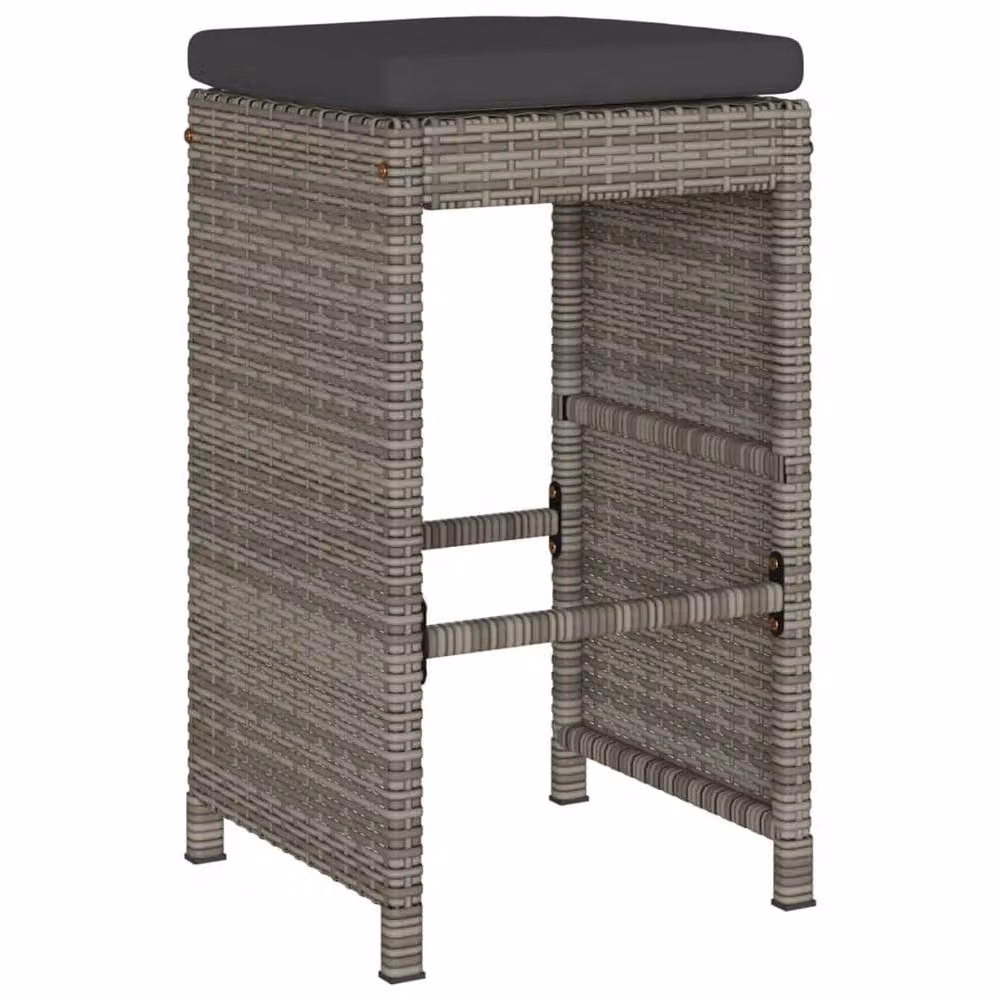 Berkfield Home Set of 4 Grey Poly Rattan Garden Bar Stools with Cushions – 3