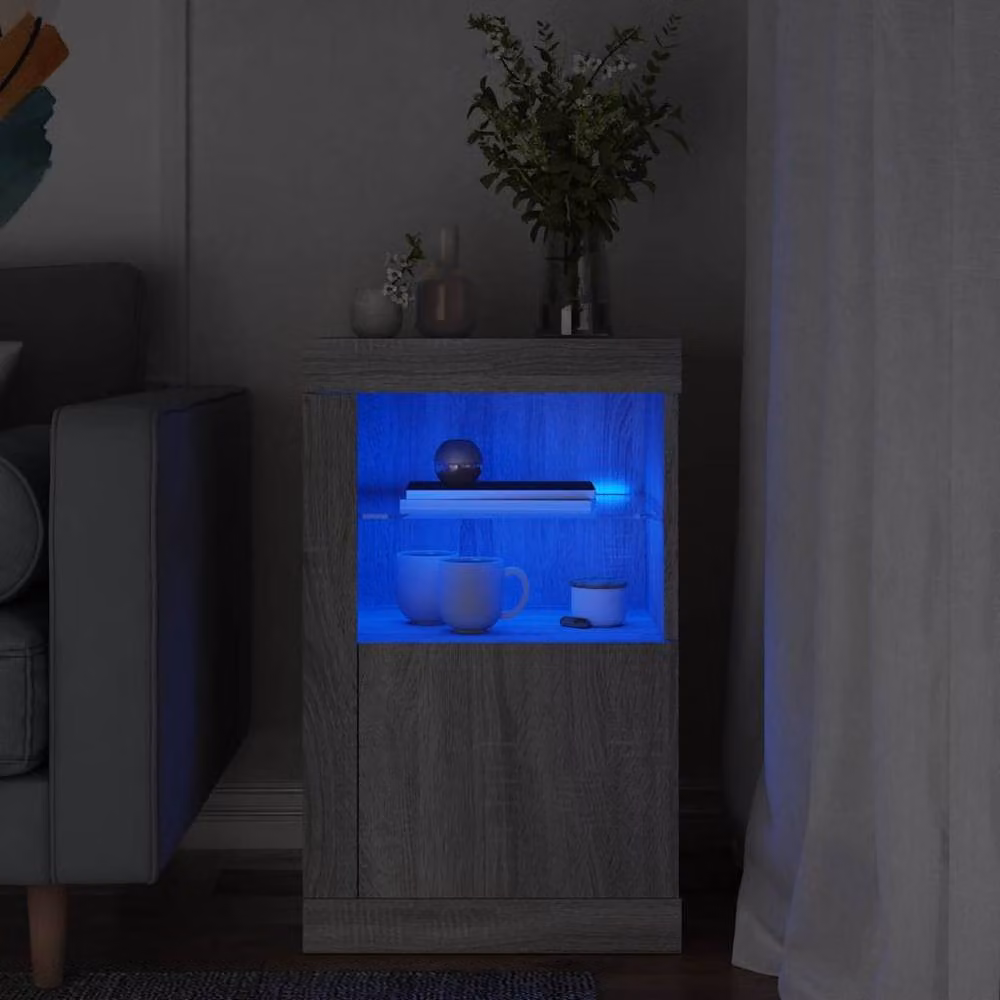 Berkfield Home Modern Side Cabinet with LED Lights and Glass Doors in Grey Sonoma, W/D/H: 67 x 41 x 37 cm – 2