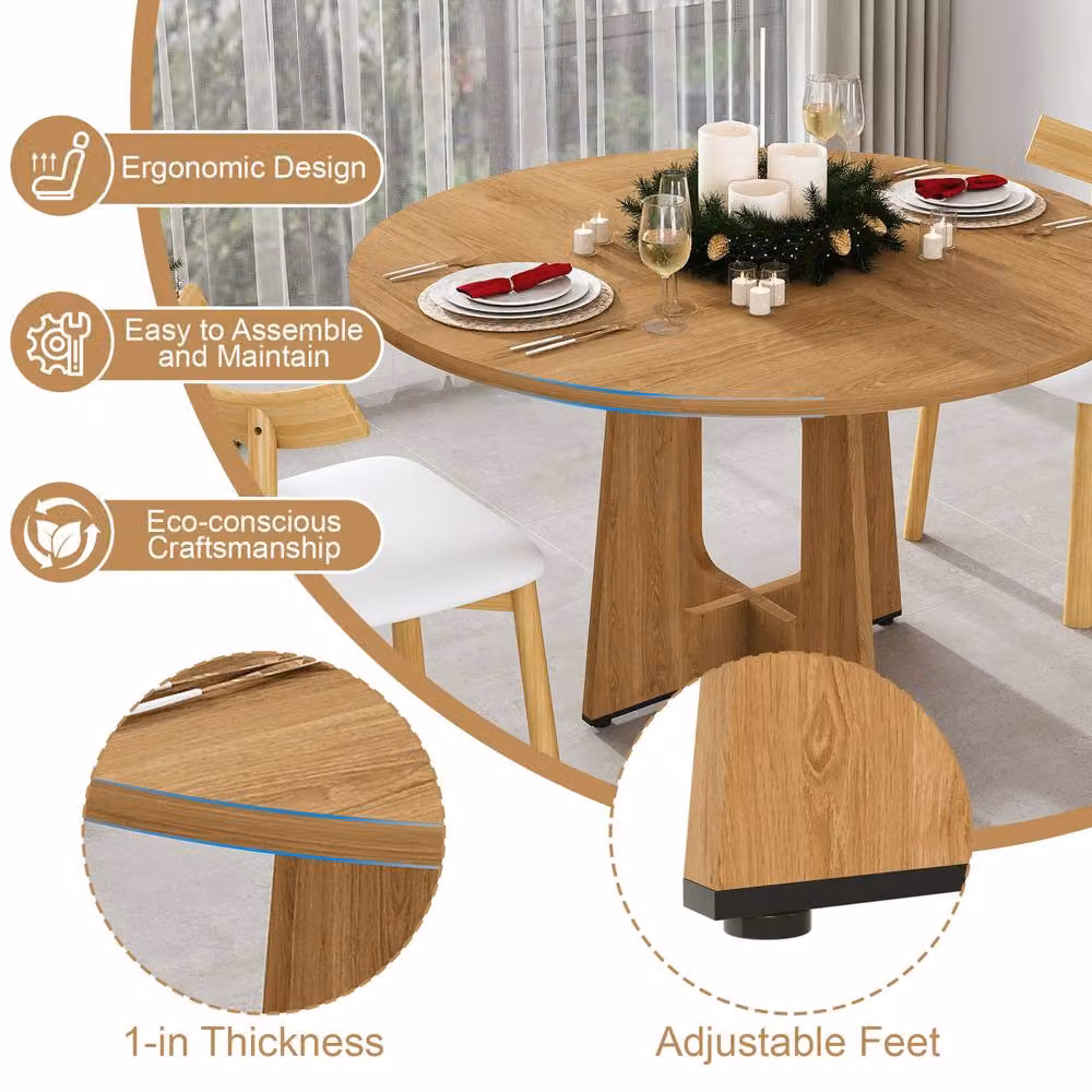 STILVORA Round 4 Seater Dining Table in Light Oak Finish, Diameter: 136 cm, Height: 119 cm – 4
