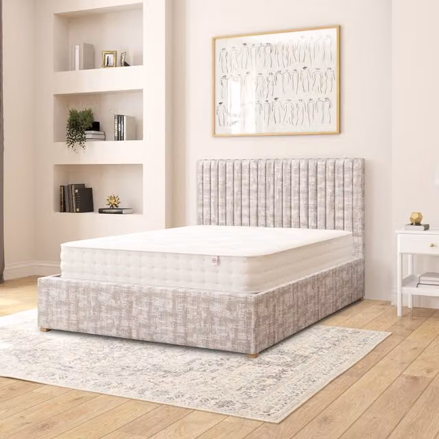 Aspire Grant Double Ottoman Storage Bed in Grey Upholstered Velvet Fabric, W/D/H: 140 x 200 cm