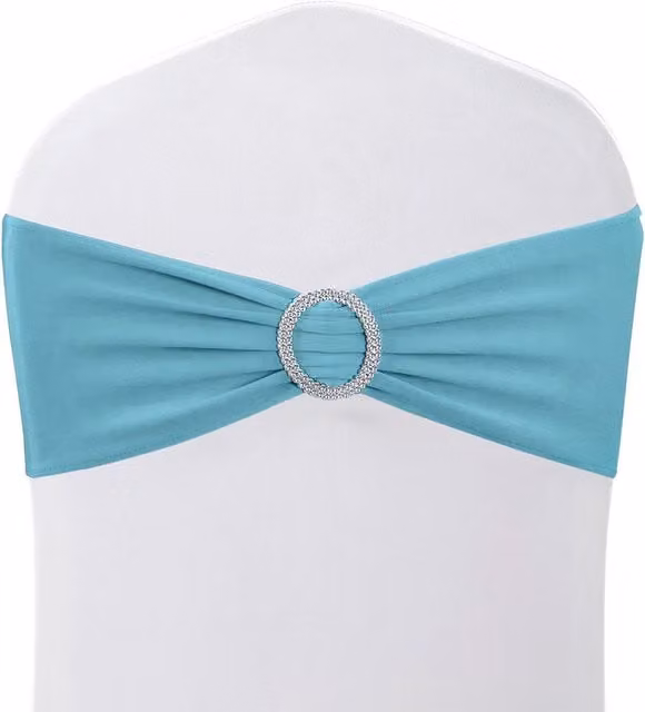 Neel Blue Spandex Chair Bands with Slider Buckle, 10-Piece Set of Stretchy Elastic Chair Sashes in Baby Blue