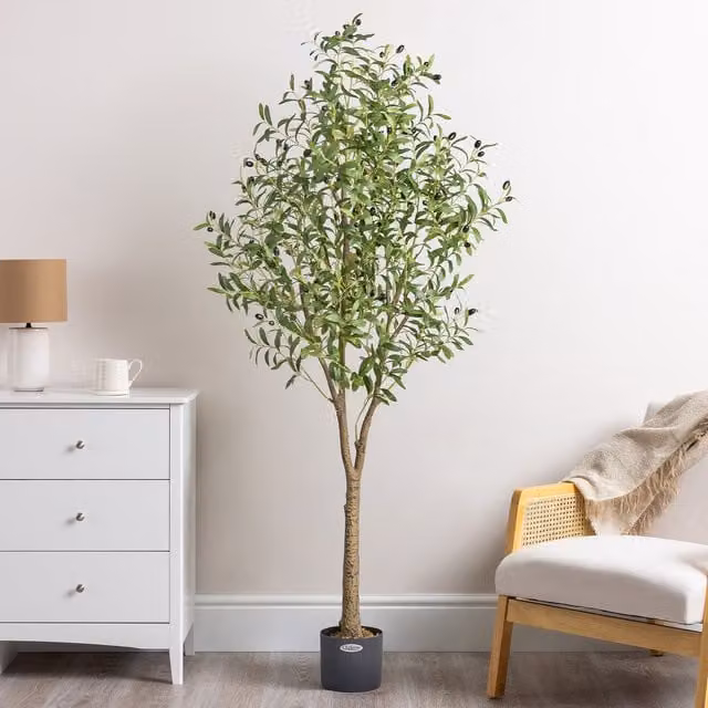 Christow Mediterranean Organic Artificial Tree in Pot, Green, Grey and Black, Height: 180 cm