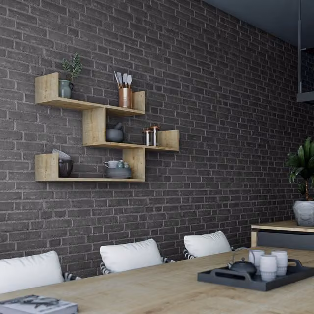 Decortie Tibet Wall-Mounted Modern Bookcase Display Unit in Natural, Width: 120 cm, Height: 66.4 cm