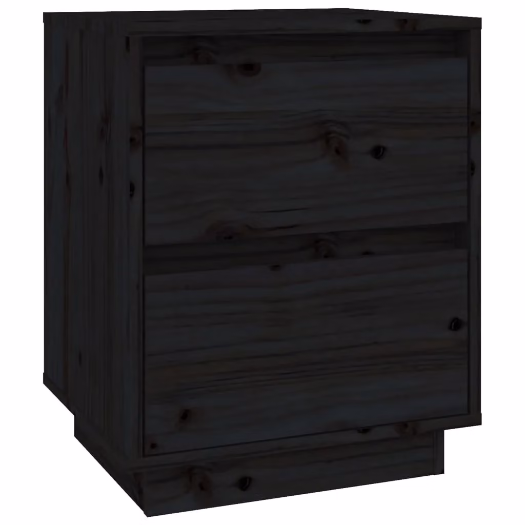 Berkfield Home Set of 2 Black Solid Wood Pine Bedside Cabinets, W: 40 cm, D: 35 cm, H: 50 cm – 5